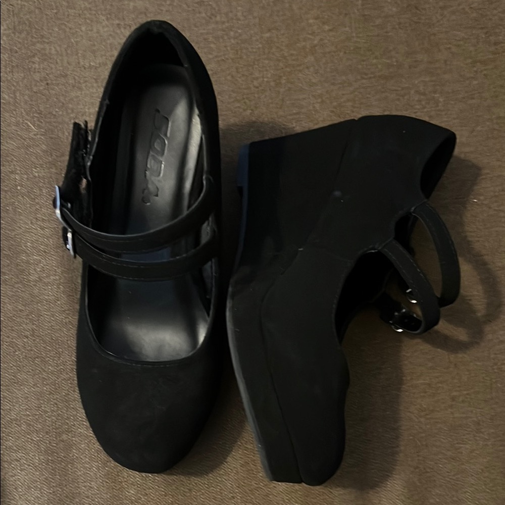 Soda Black Platform Mary Janes